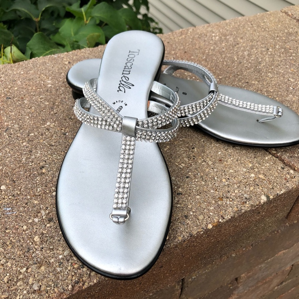 Made in Italy Rhinestone & Silver Slide/Flip Flop